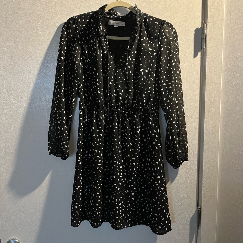 Loft Petite Long Sleeve Belted Swing Dress
